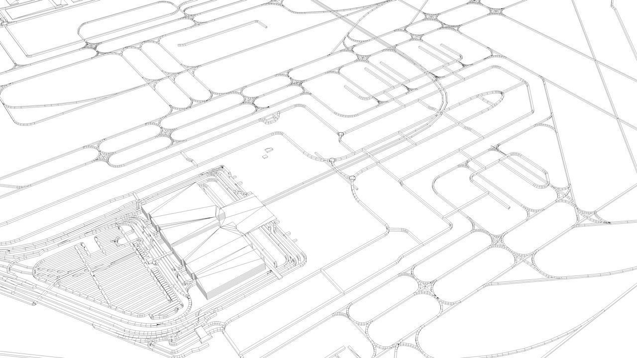 Barcelona El Prat BCN Airport Roads Buildings and Public Trans 3D model_10