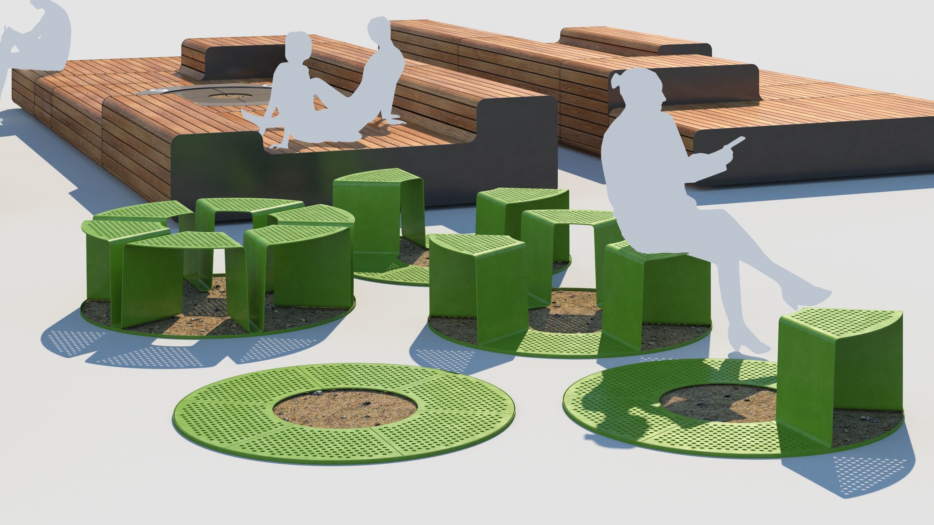 street benches set 3D model 3D model_1