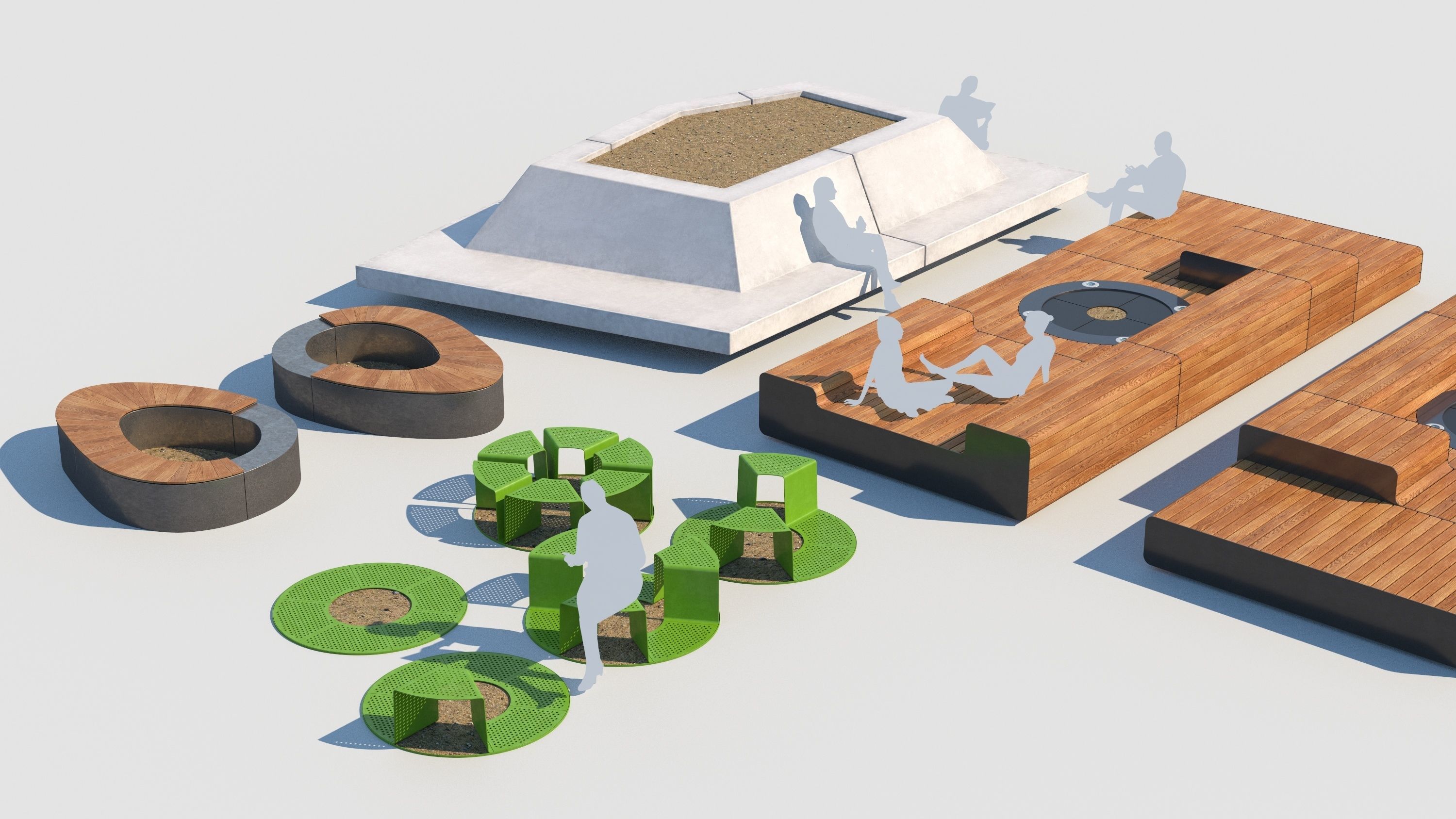 street benches set 3D model 3D model_5