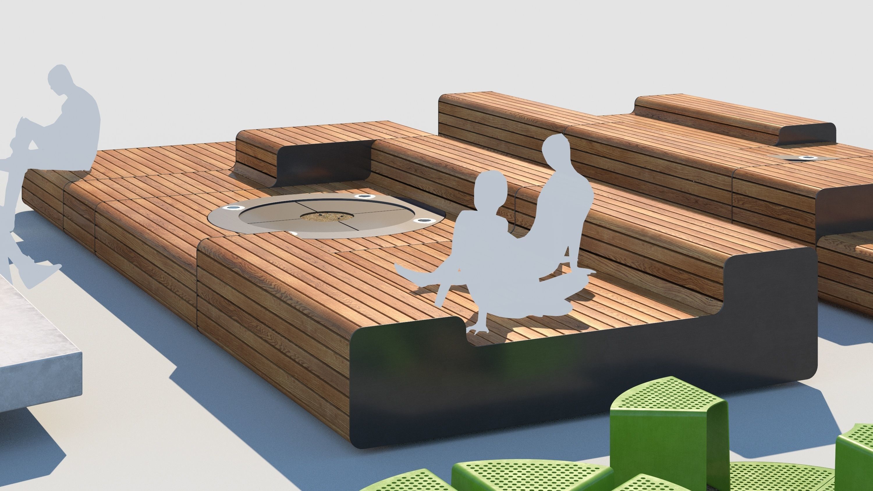 street benches set 3D model 3D model_2