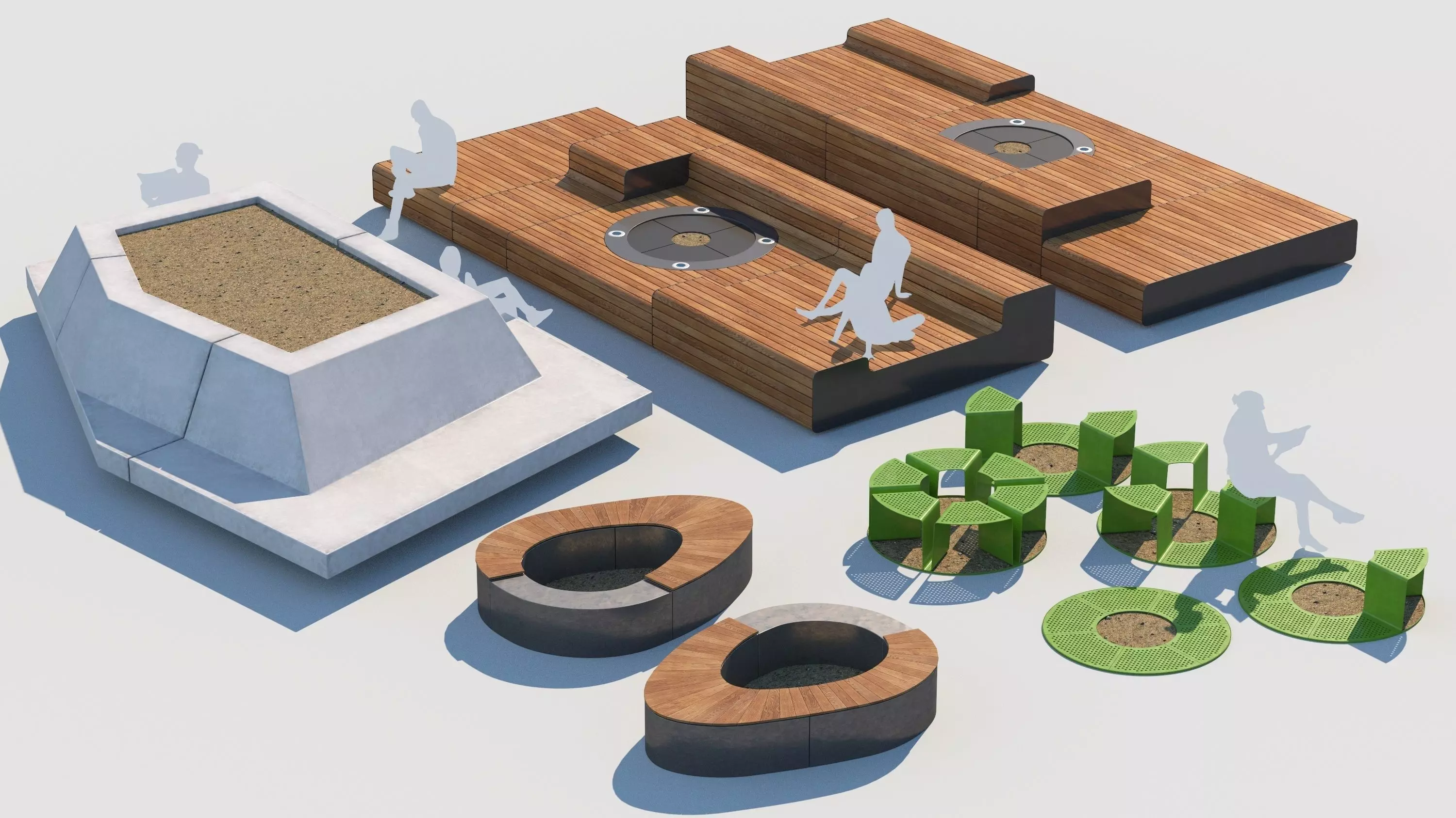 street benches set 3D model 3D model_0