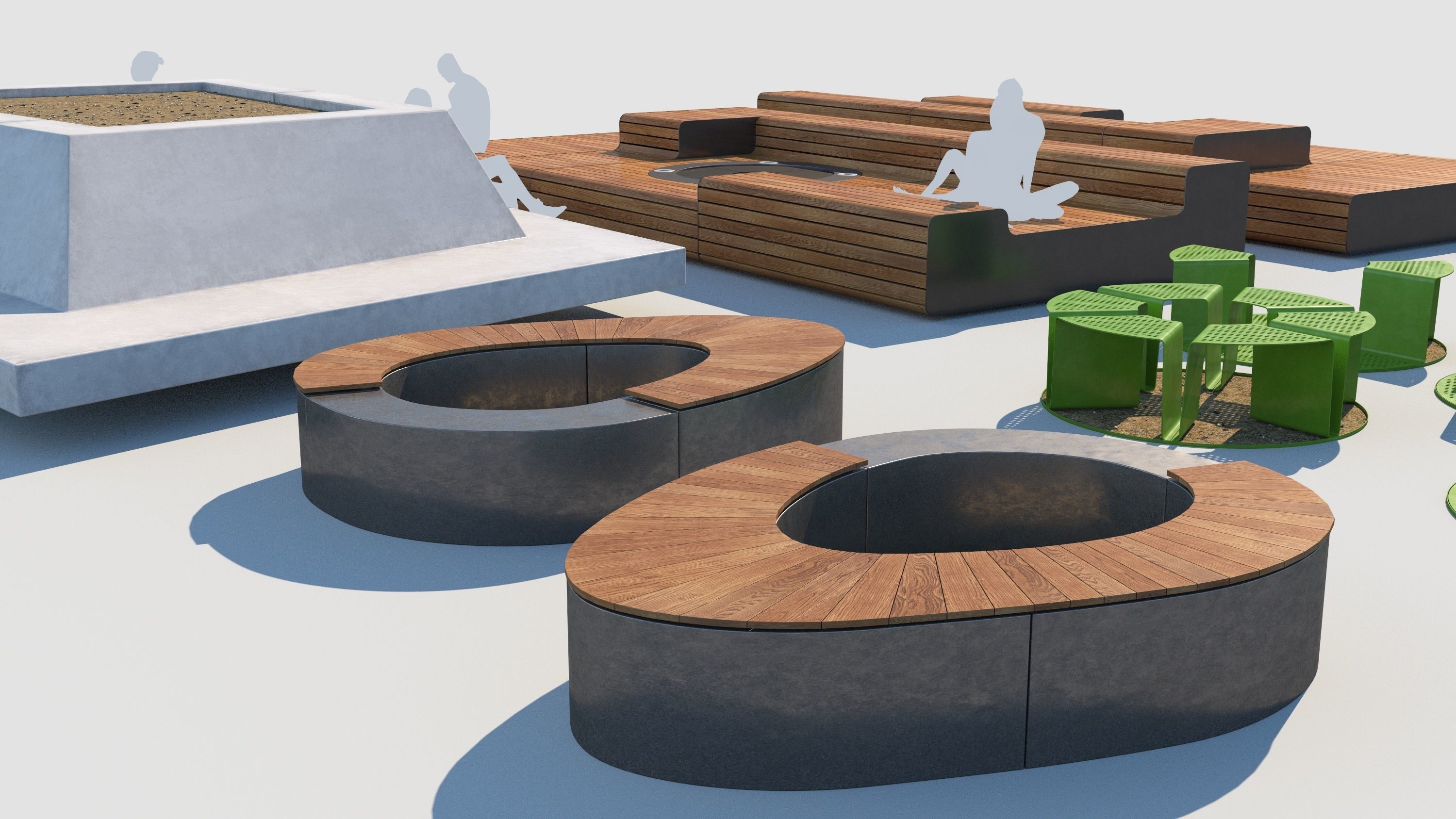 street benches set 3D model 3D model_4