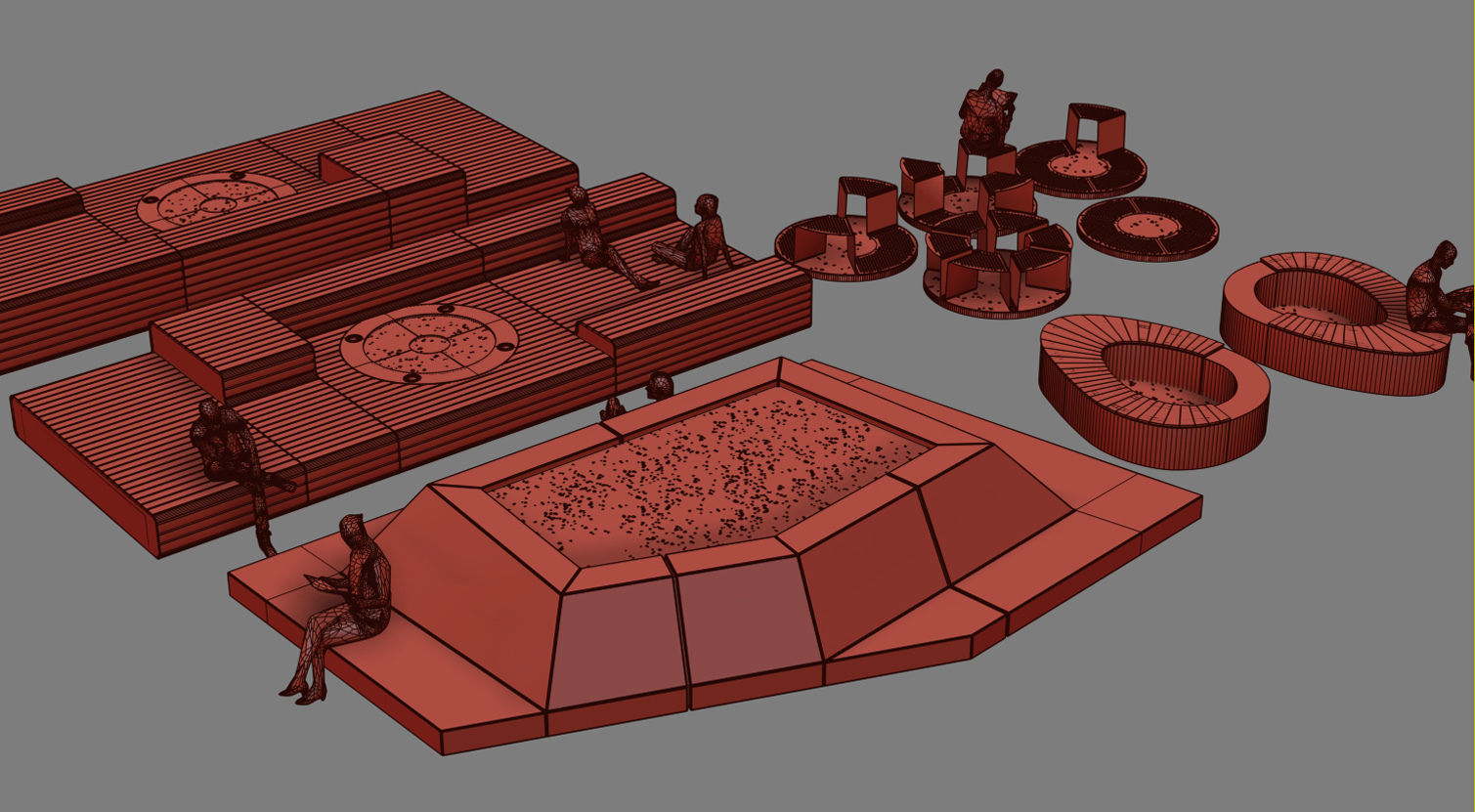 street benches set 3D model 3D model_8