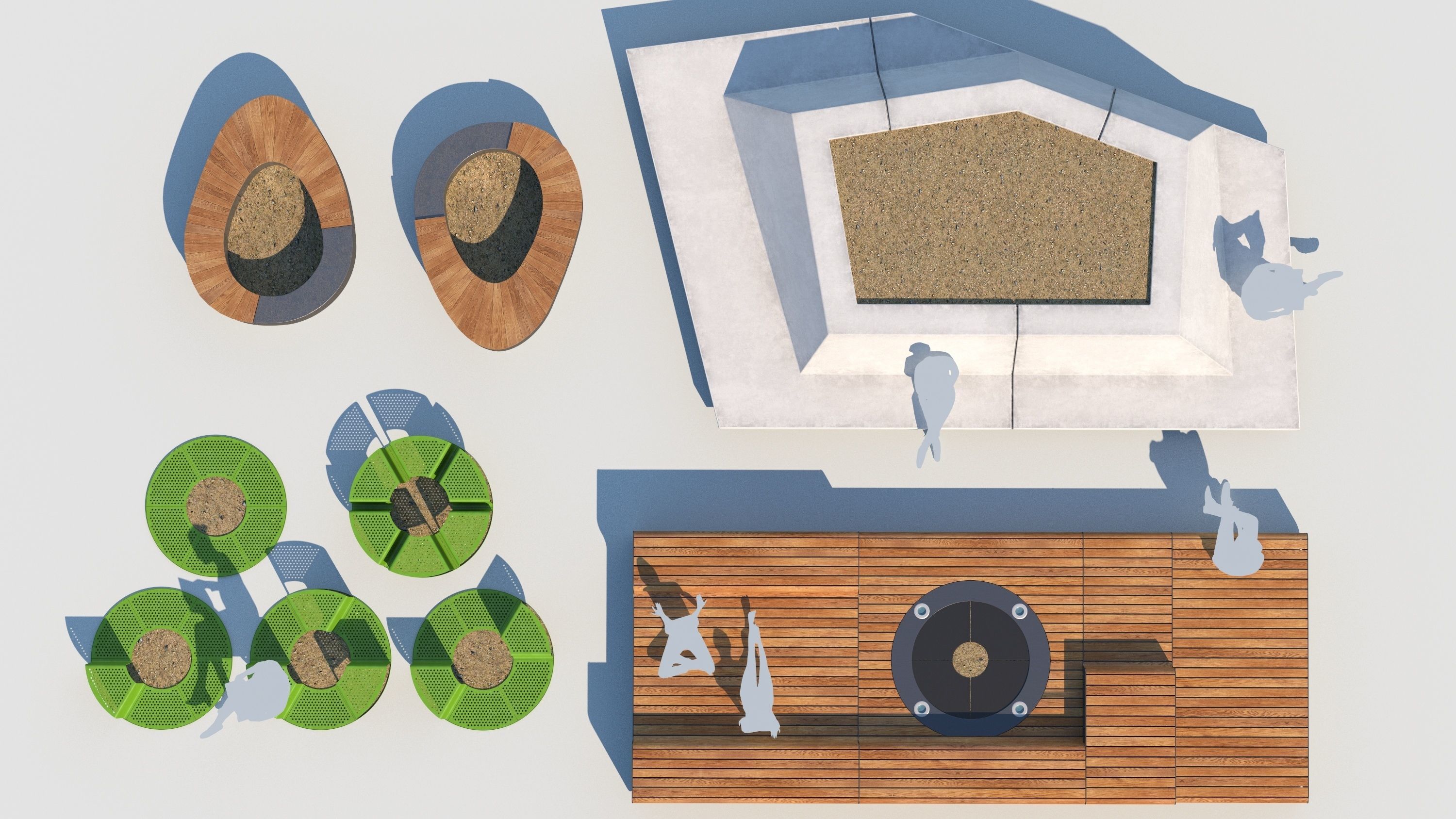 street benches set 3D model 3D model_7