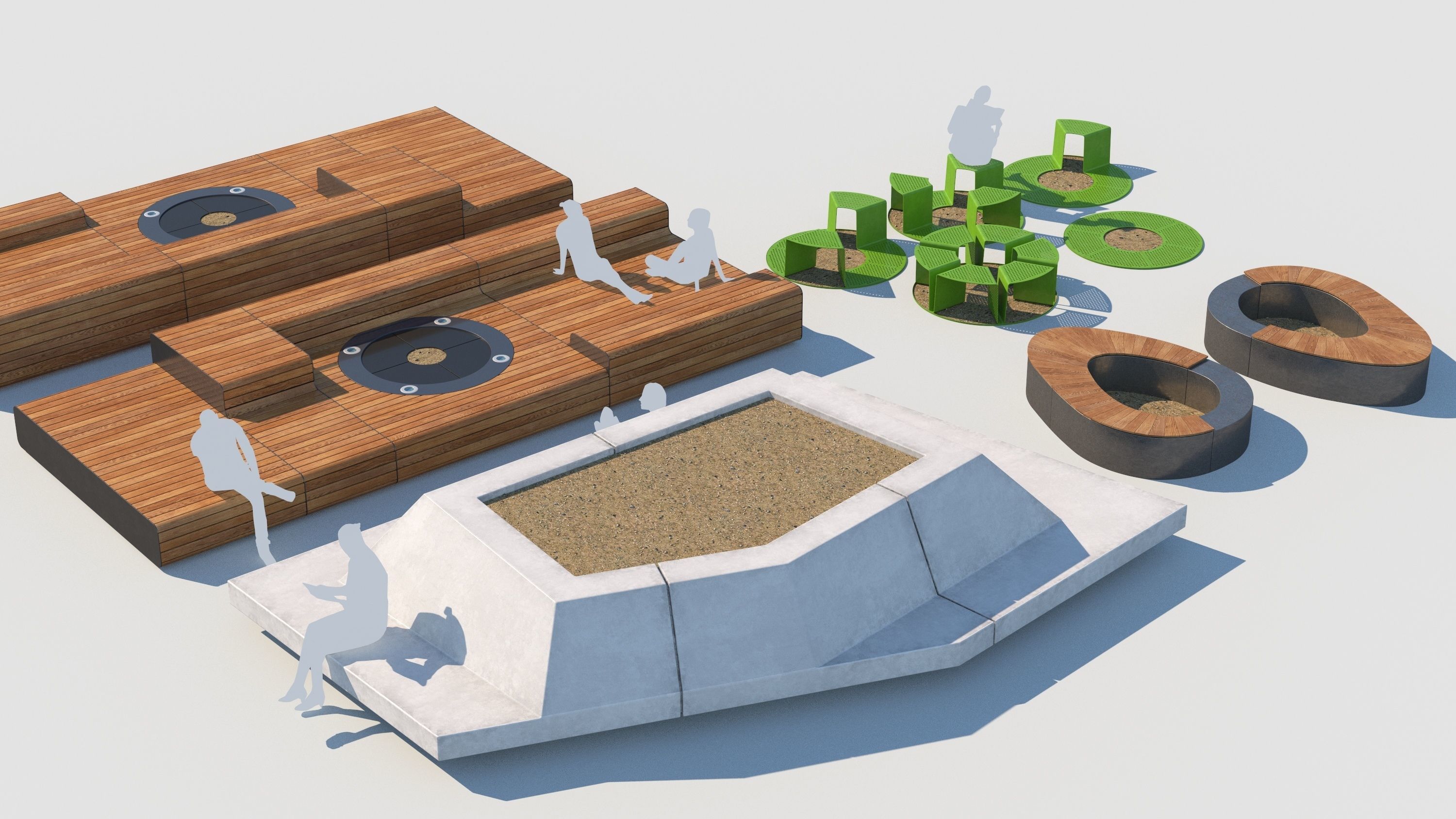 street benches set 3D model 3D model_6