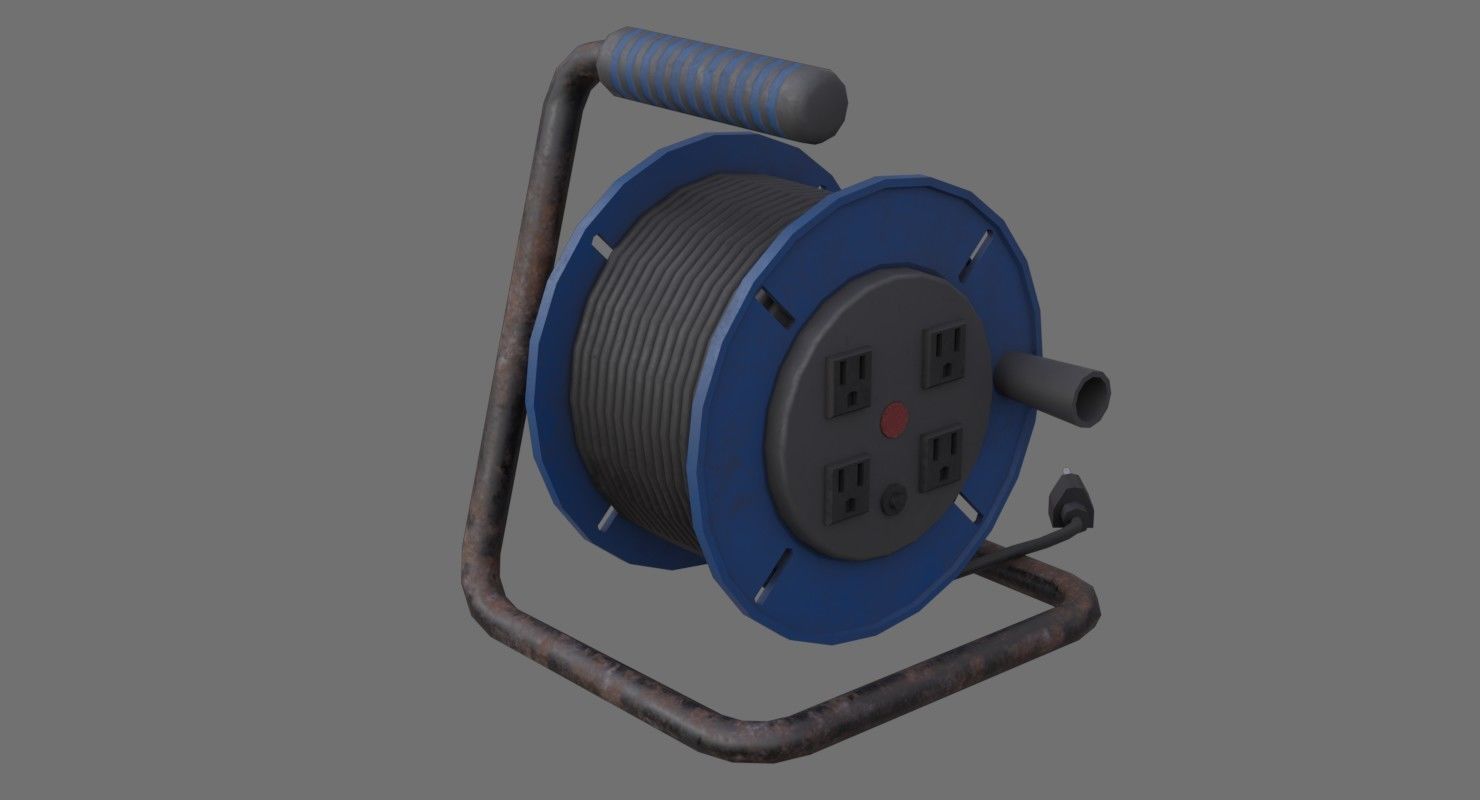 Extension Cord Reel 1B Low-poly 3D model_4