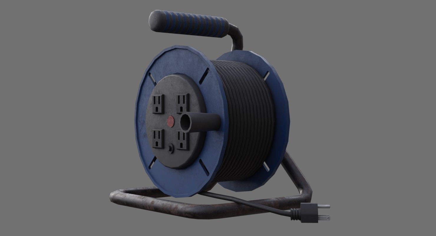 Extension Cord Reel 1B Low-poly 3D model_7