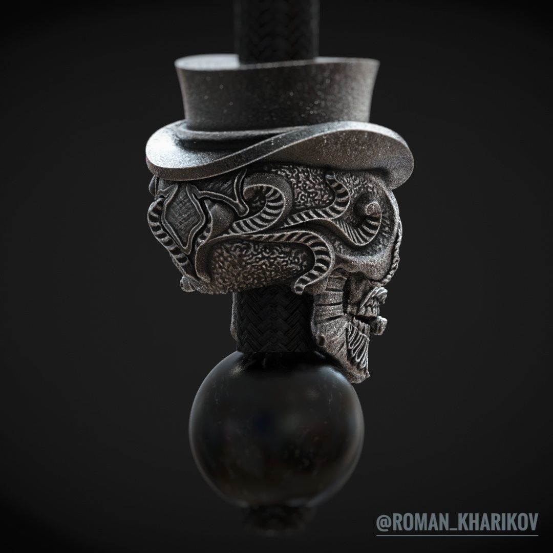 Skull beads with hat and poker cards 3d model for 3d printing 3D print model_3
