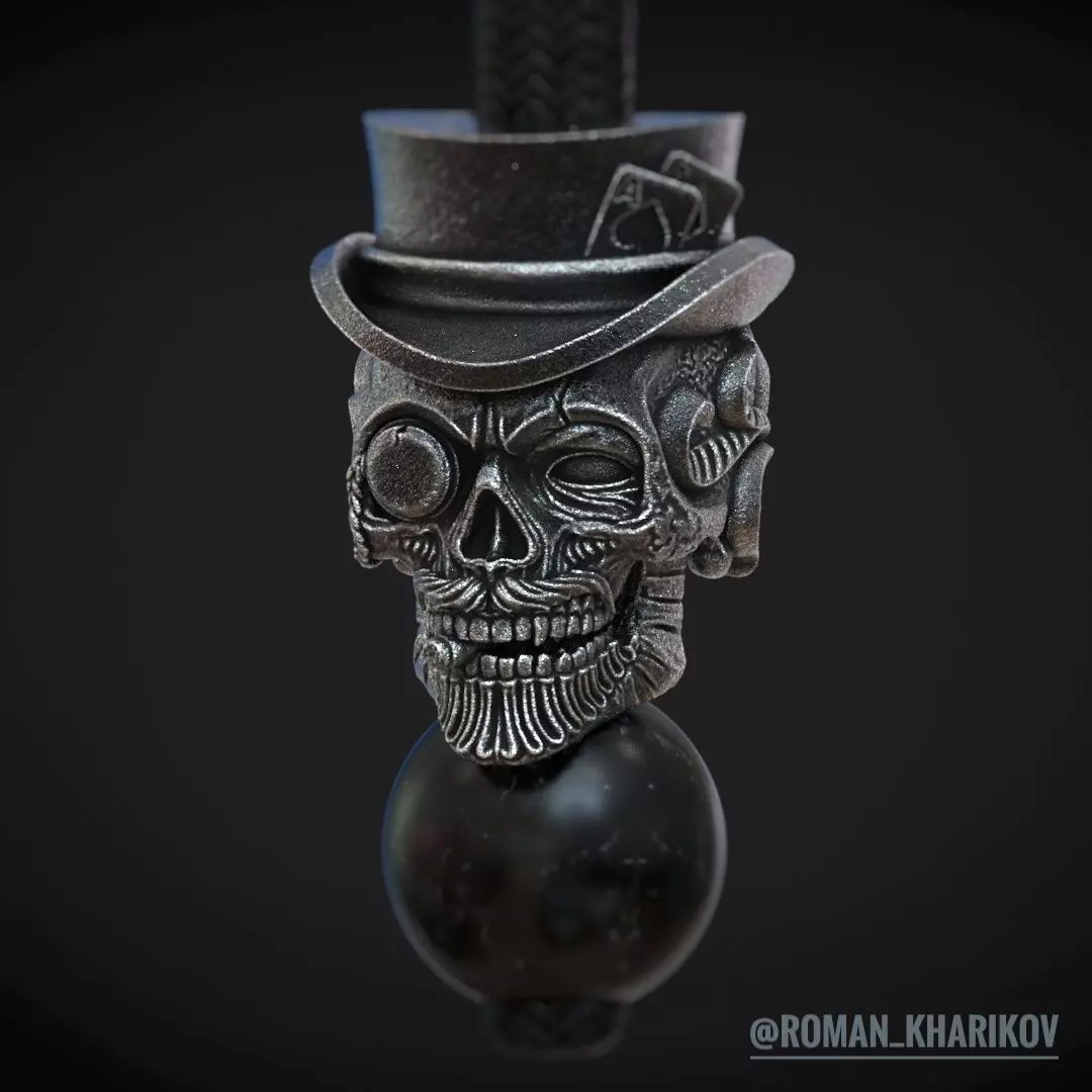 Skull beads with hat and poker cards 3d model for 3d printing 3D print model_0