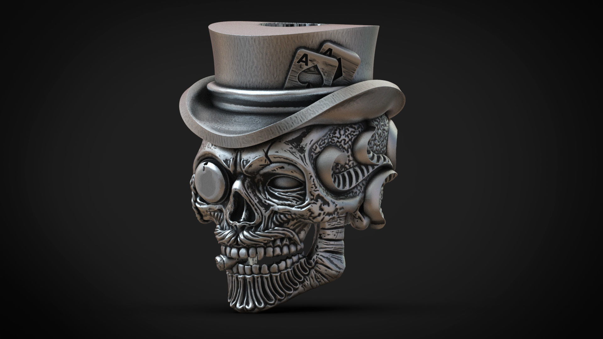 Skull beads with hat and poker cards 3d model for 3d printing 3D print model_7