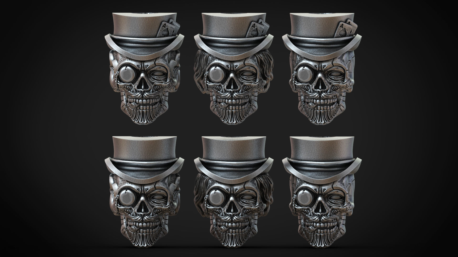 Skull beads with hat and poker cards 3d model for 3d printing 3D print model_2