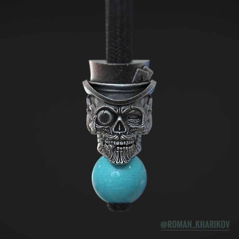 Skull beads with hat and poker cards 3d model for 3d printing 3D print model_4