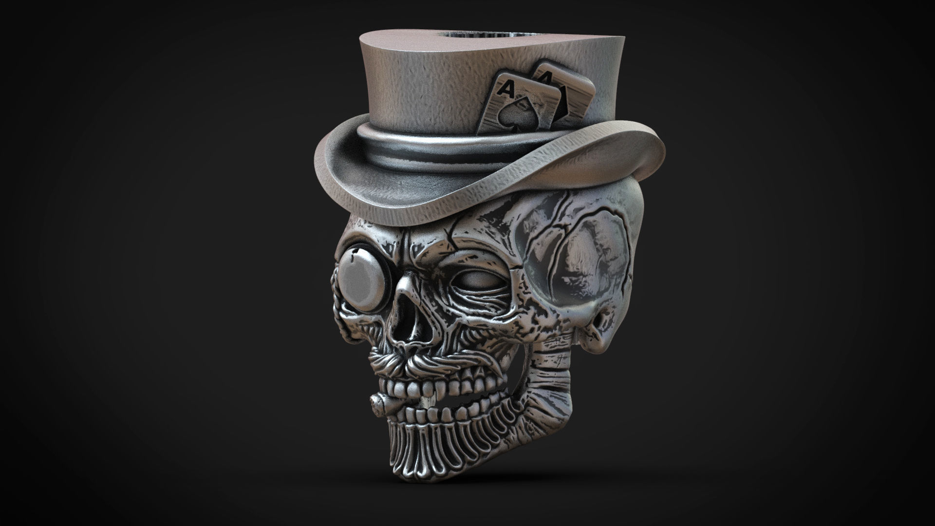 Skull beads with hat and poker cards 3d model for 3d printing 3D print model_6