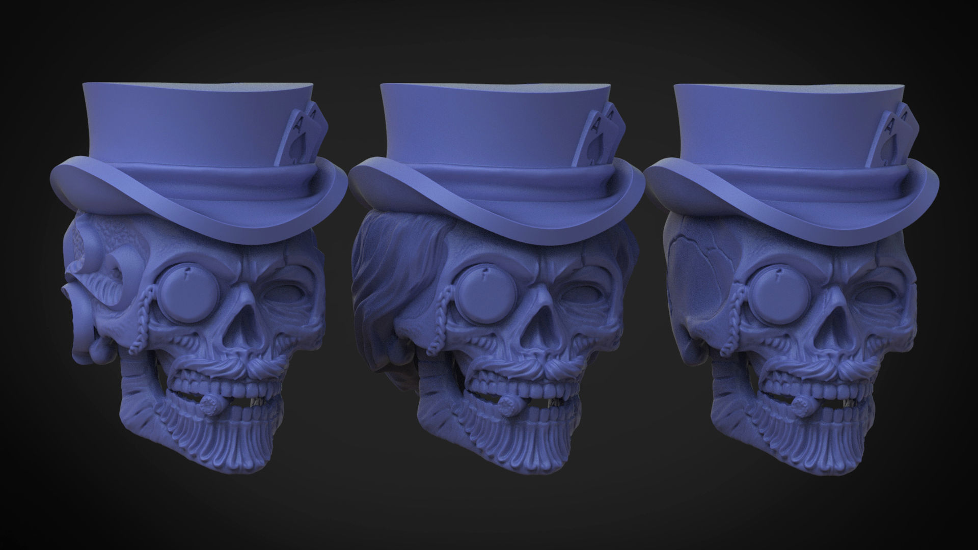 Skull beads with hat and poker cards 3d model for 3d printing 3D print model_9