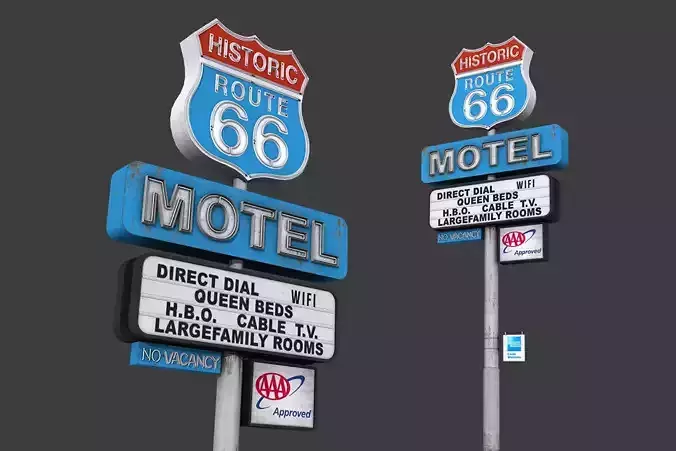 Historic Route 66 Motel Sign Low-poly 3D model