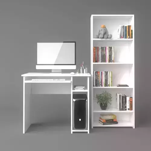 Computer Desk and Bookshelf 3D model