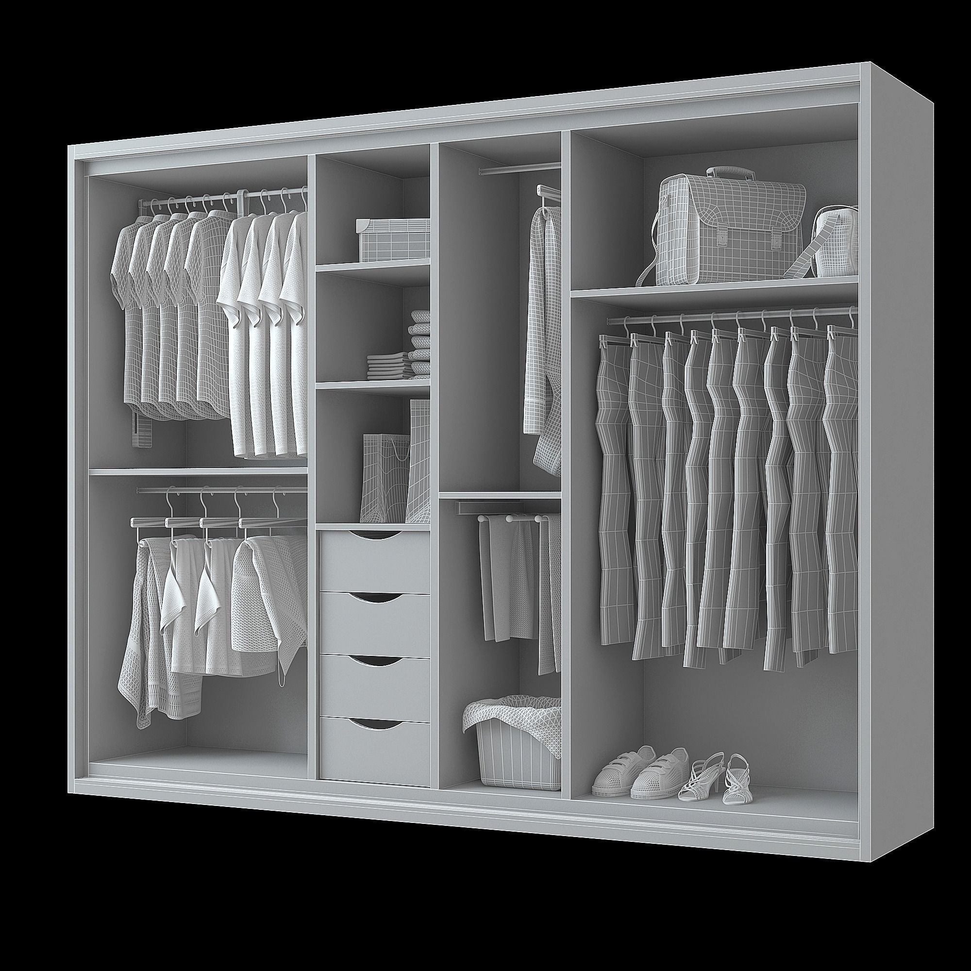 Wardrobe modern sliding doors 3D model_3