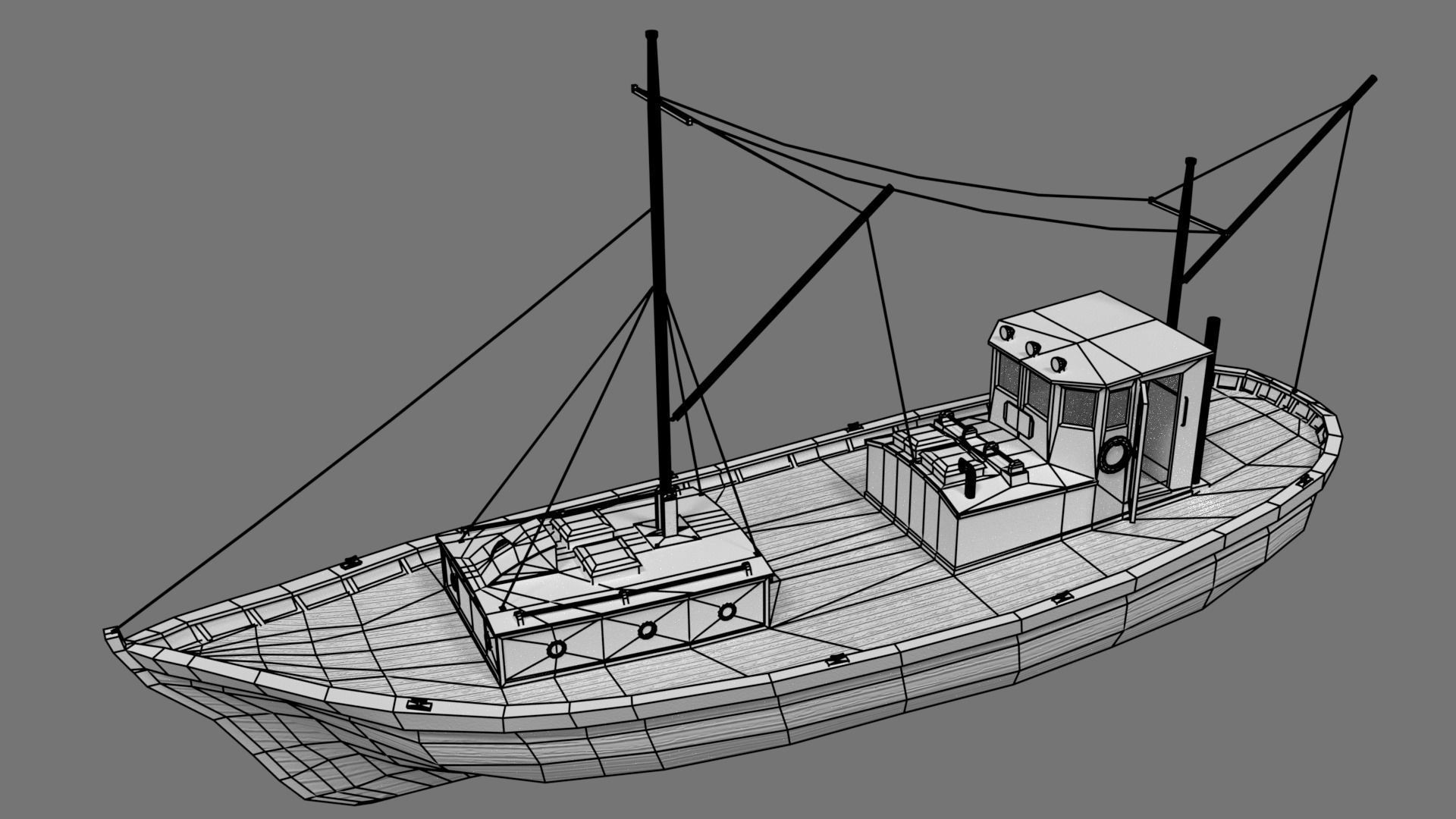 Low poly fishing boat Low-poly 3D model_3