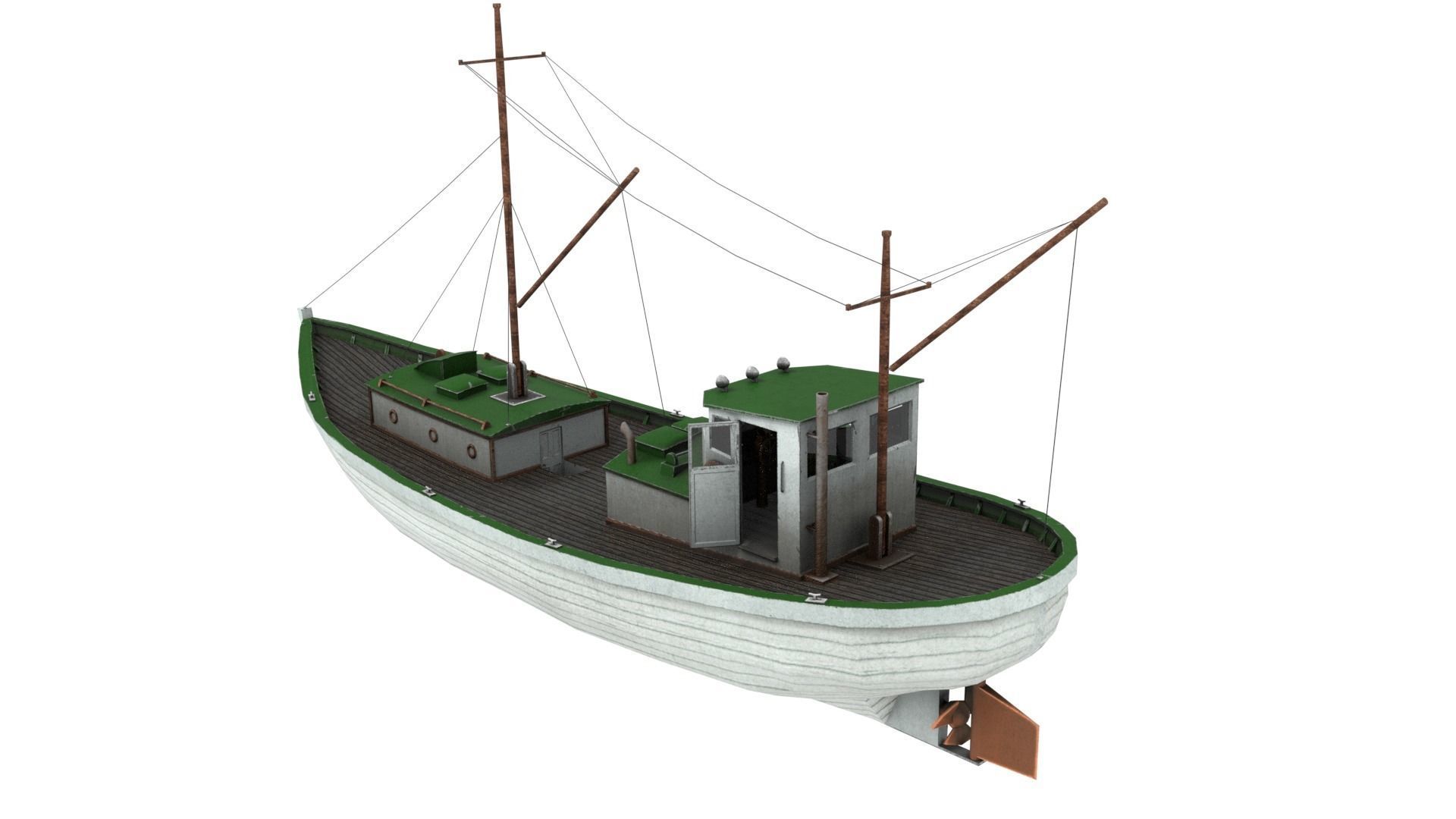 Low poly fishing boat Low-poly 3D model_1