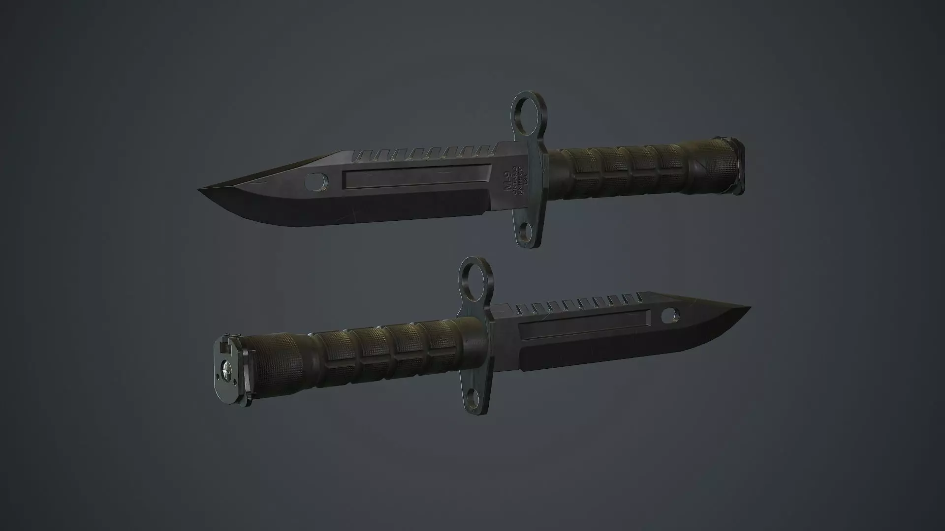 Black M9 Bayonet Knife PBR Game Ready Low-poly 3D model_0
