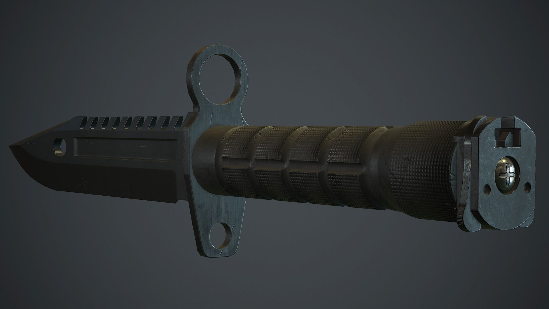 Black M9 Bayonet Knife PBR Game Ready Low-poly 3D model_2