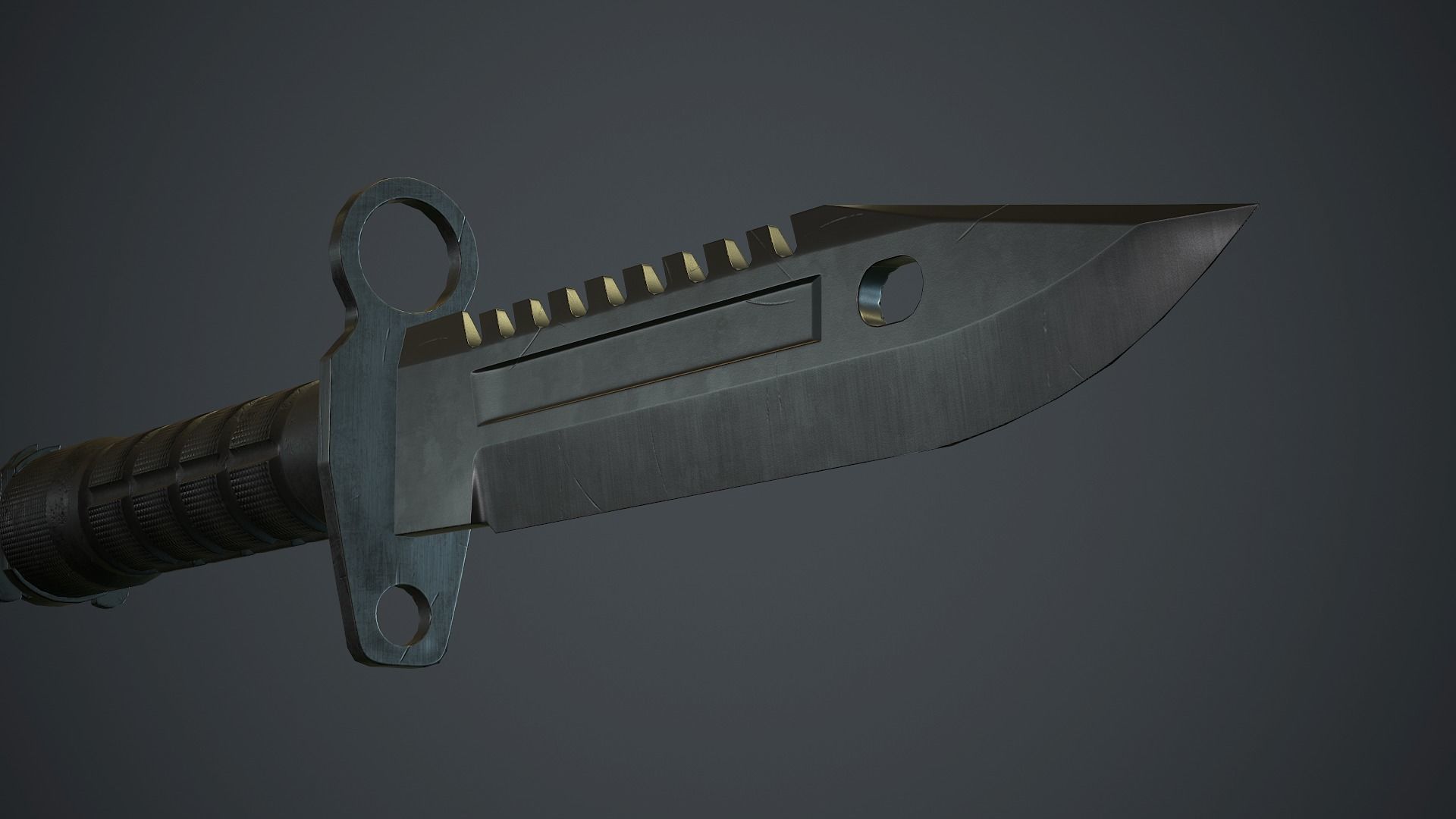 Black M9 Bayonet Knife PBR Game Ready Low-poly 3D model_10