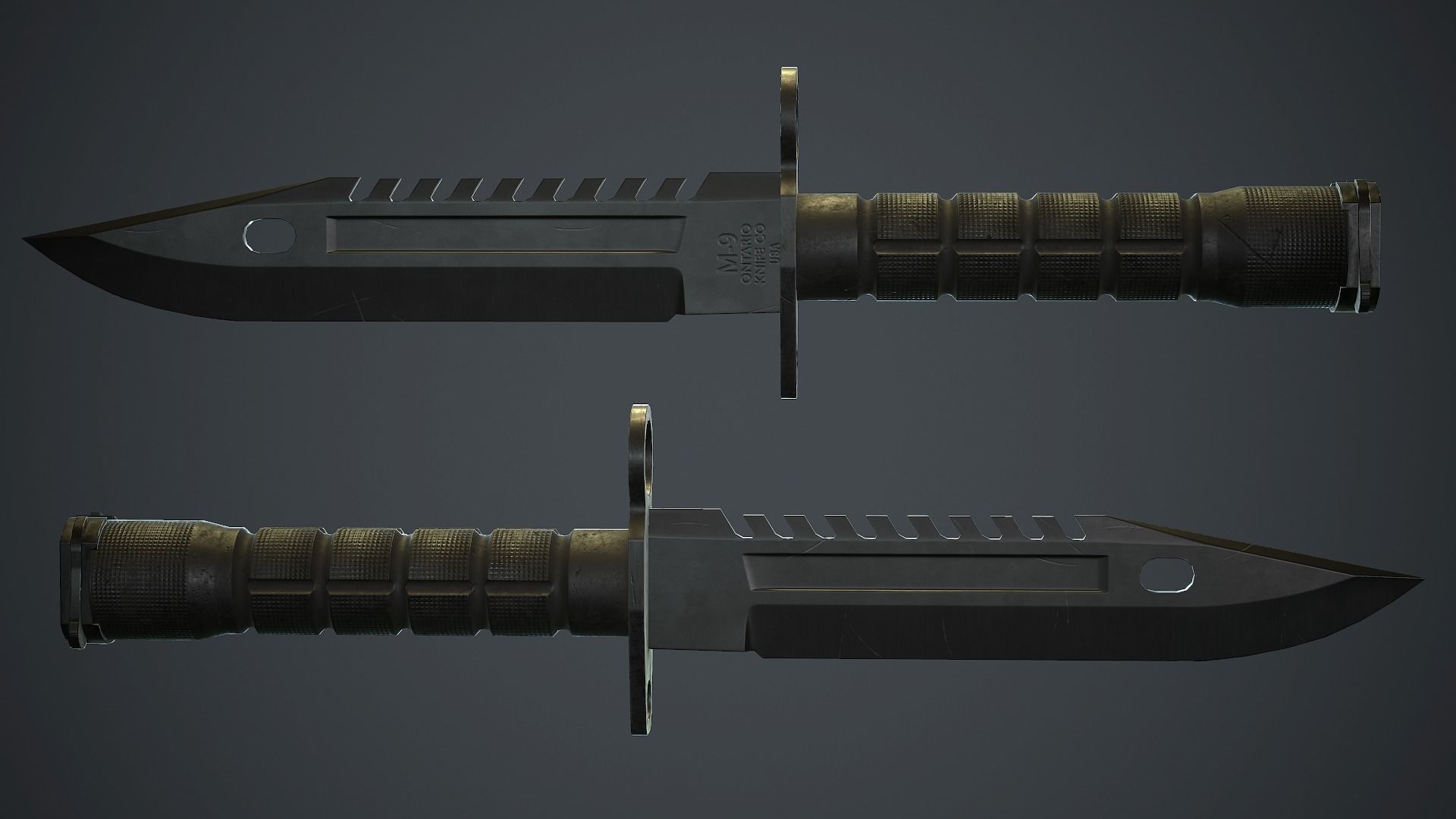 Black M9 Bayonet Knife PBR Game Ready Low-poly 3D model_3