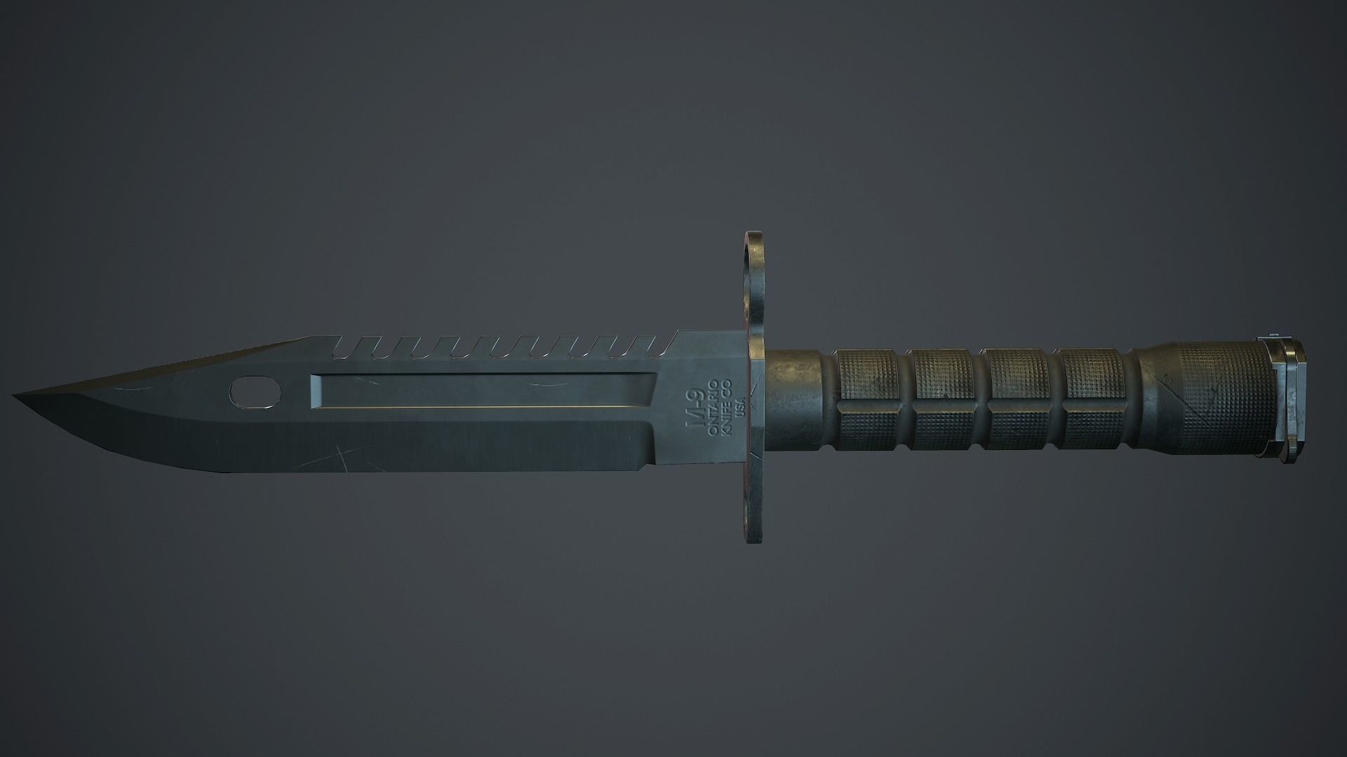Black M9 Bayonet Knife PBR Game Ready Low-poly 3D model_7