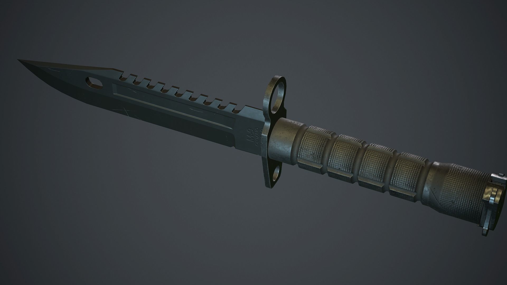 Black M9 Bayonet Knife PBR Game Ready Low-poly 3D model_9