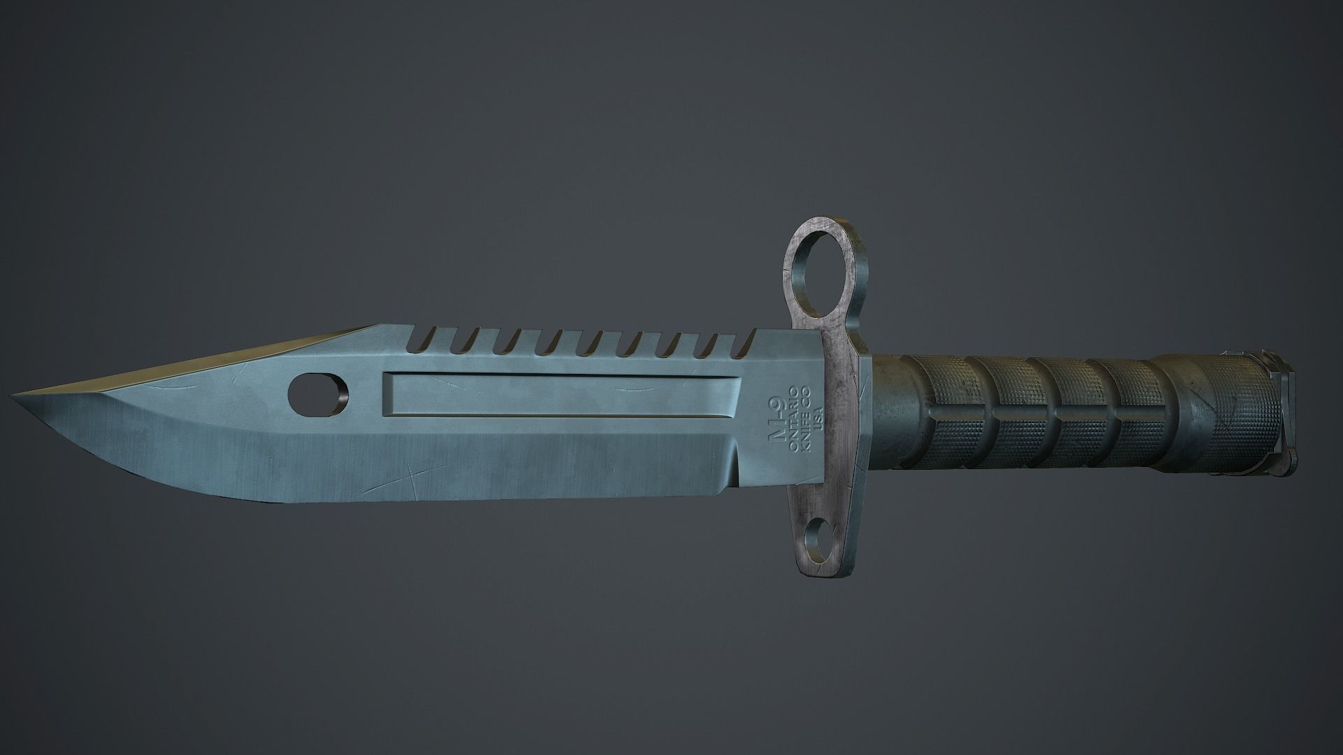 Black M9 Bayonet Knife PBR Game Ready Low-poly 3D model_4