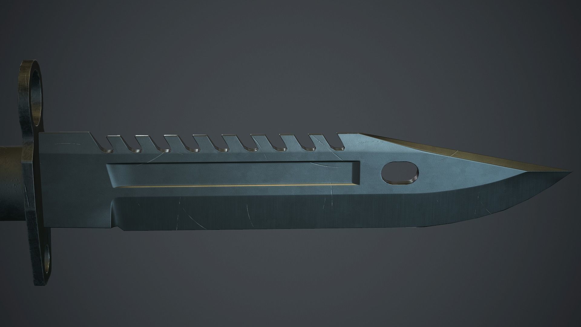 Black M9 Bayonet Knife PBR Game Ready Low-poly 3D model_12