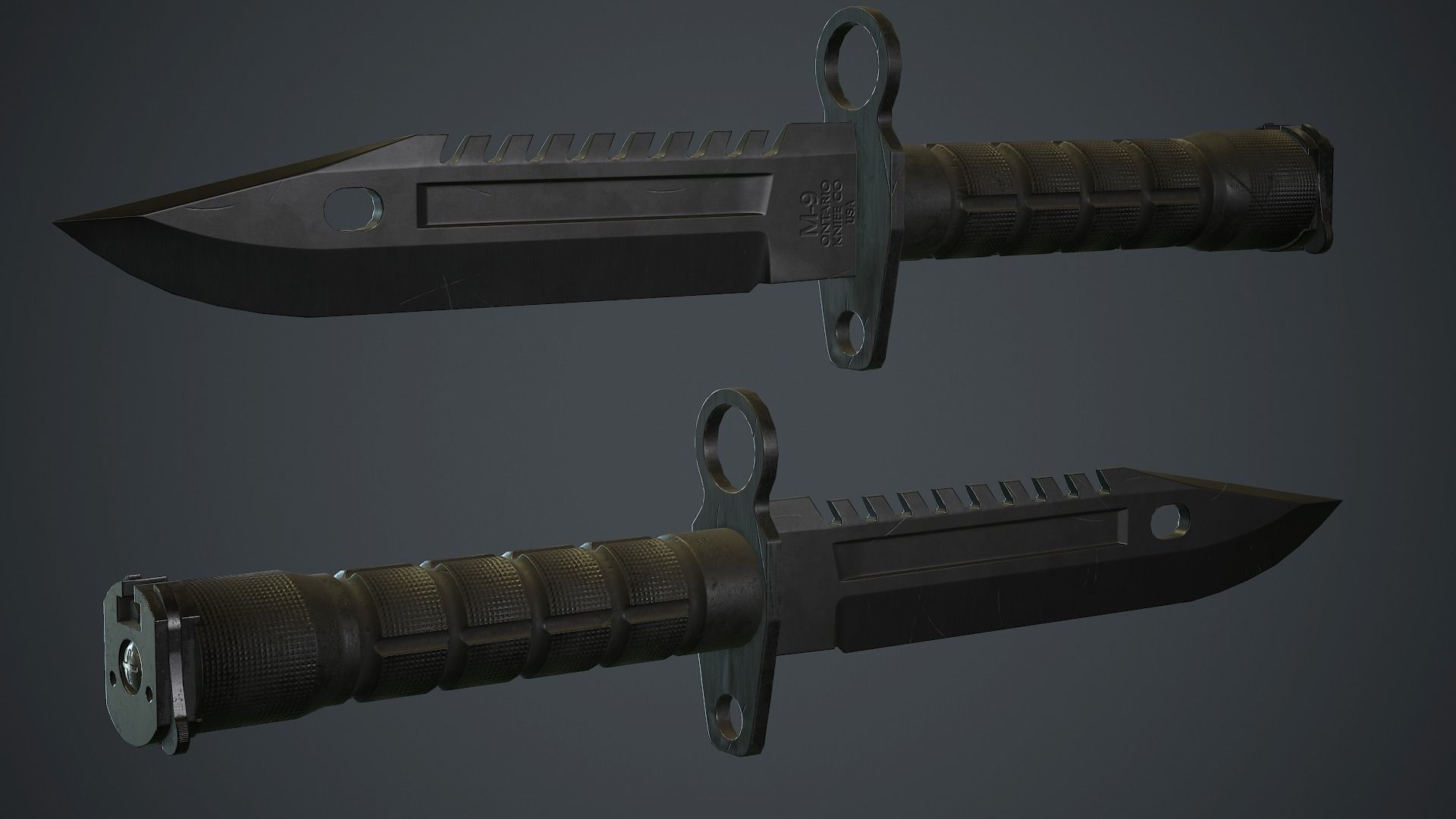 Black M9 Bayonet Knife PBR Game Ready Low-poly 3D model_1