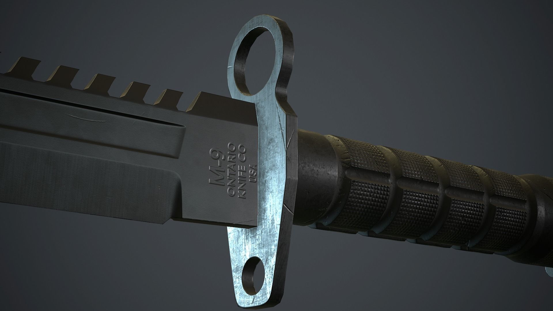 Black M9 Bayonet Knife PBR Game Ready Low-poly 3D model_15