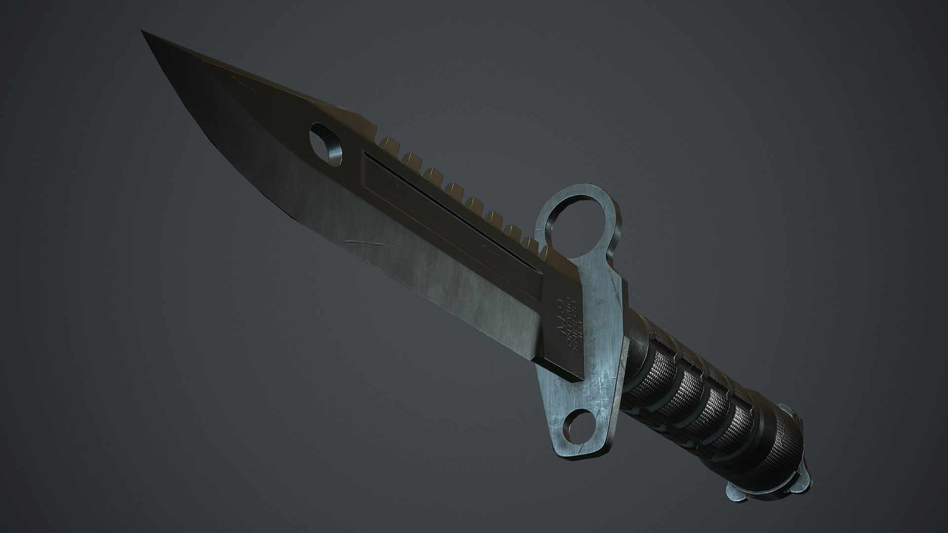 Black M9 Bayonet Knife PBR Game Ready Low-poly 3D model_5
