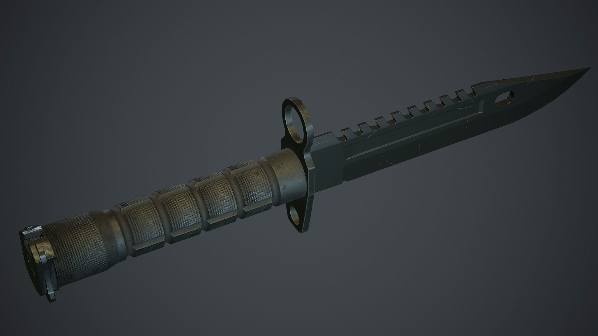 Black M9 Bayonet Knife PBR Game Ready Low-poly 3D model_11