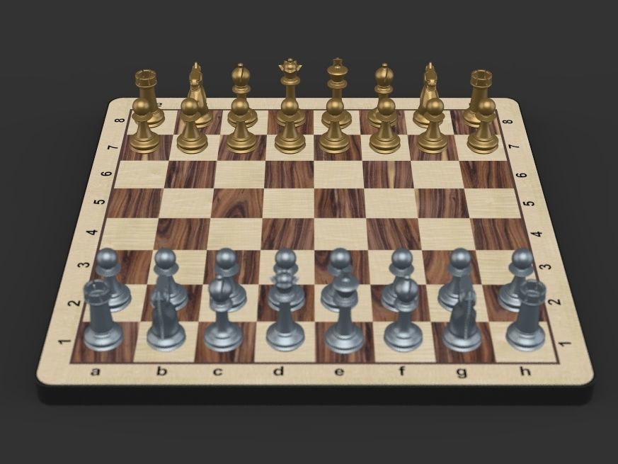 Chess Set board with gold and silver pieces 3D model_3