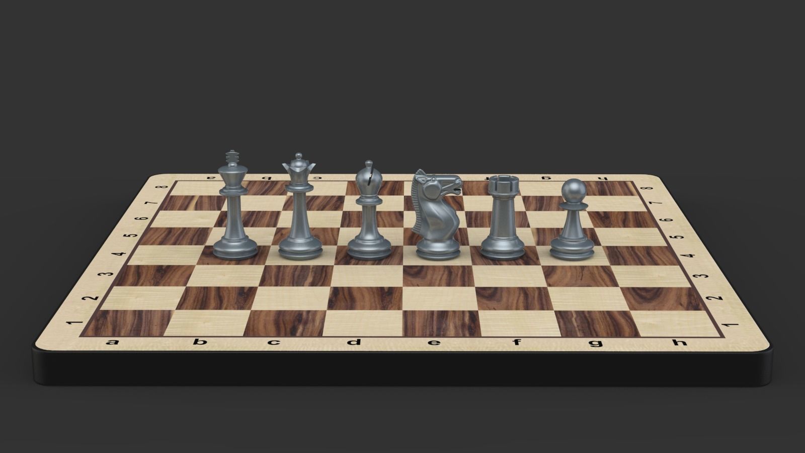 Chess Set board with gold and silver pieces 3D model_4