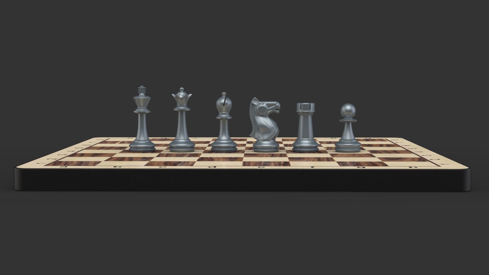Chess Set board with gold and silver pieces 3D model_5