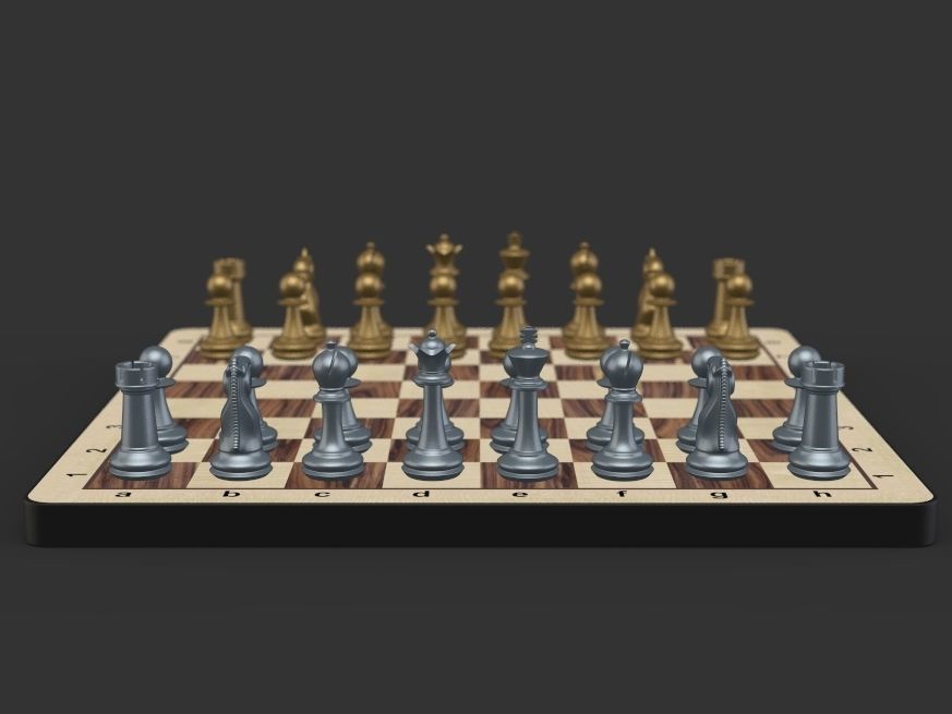 Chess Set board with gold and silver pieces 3D model_6