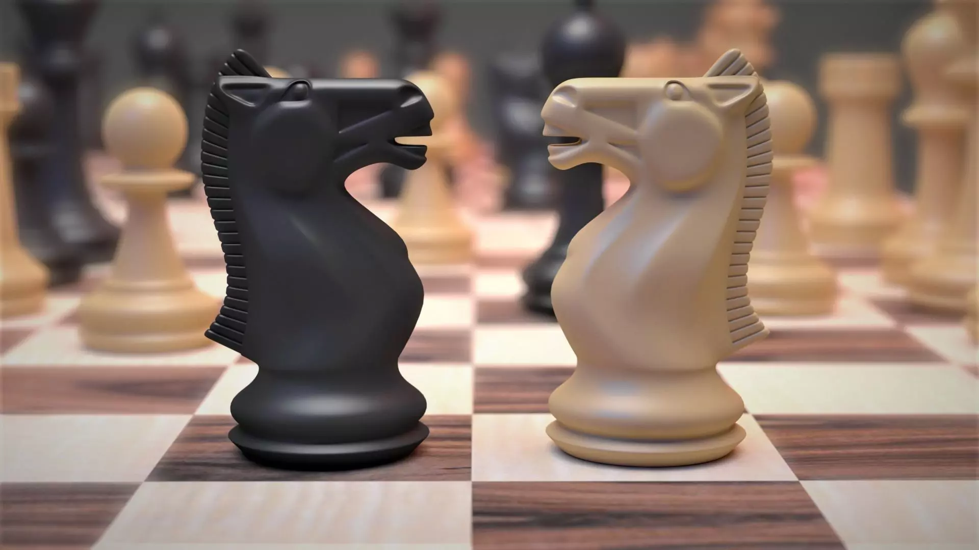 Chess Set board with gold and silver pieces 3D model_0