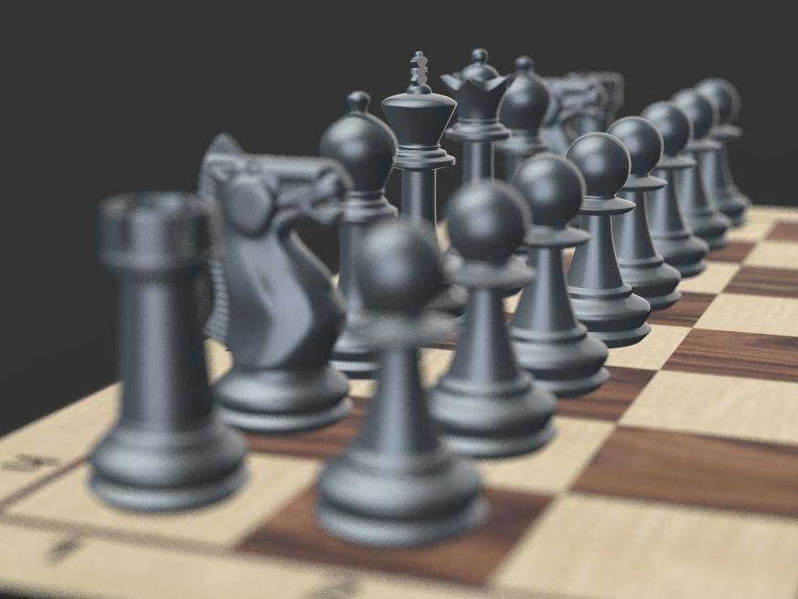 Chess Set board with gold and silver pieces 3D model_9