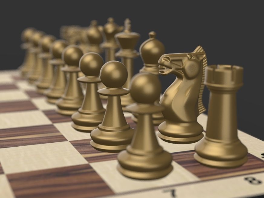 Chess Set board with gold and silver pieces 3D model_8