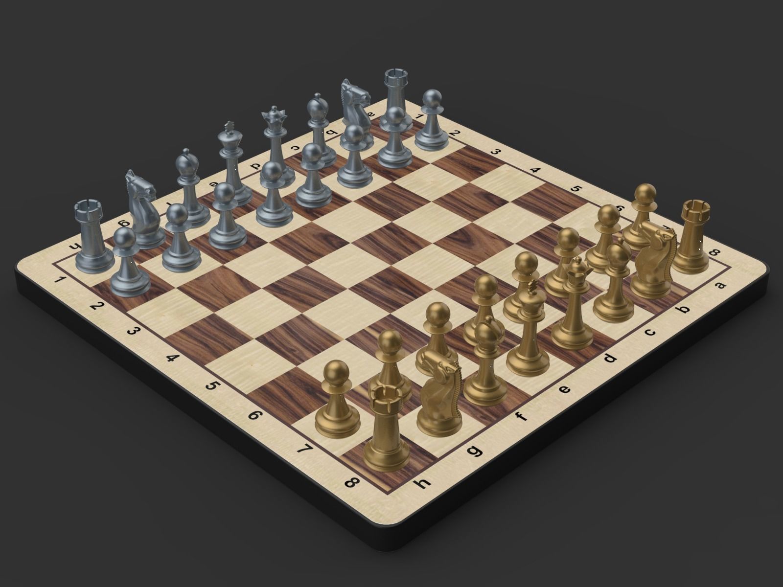 Chess Set board with gold and silver pieces 3D model_1