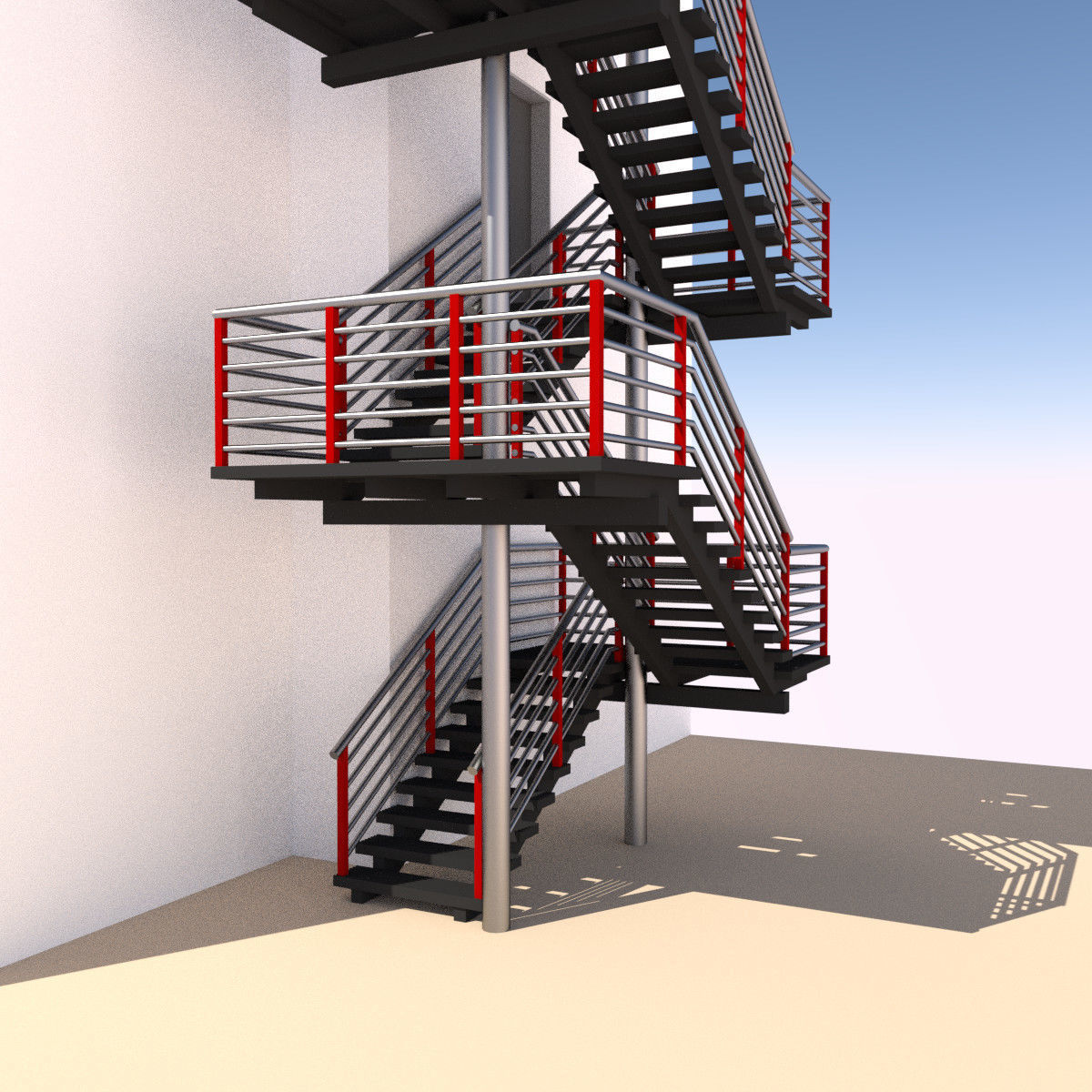 Fire escape metal stairs 3D model_2
