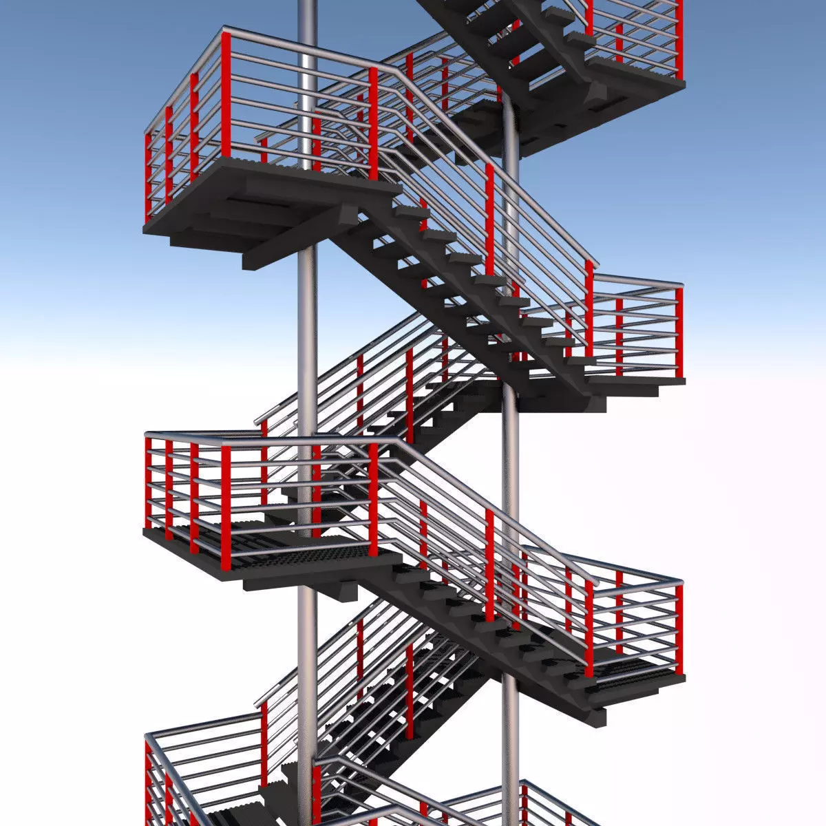 Fire escape metal stairs 3D model_0
