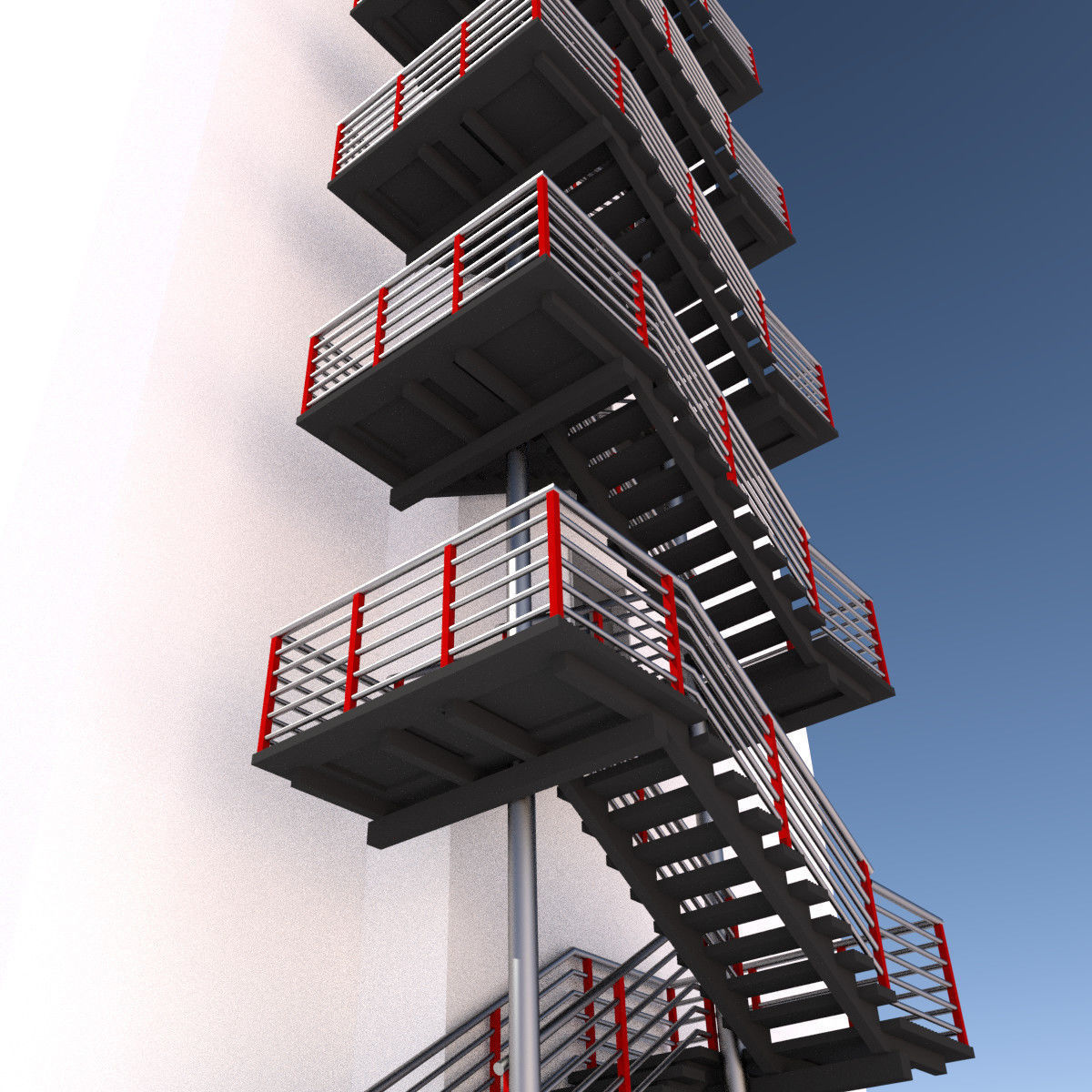 Fire escape metal stairs 3D model_1