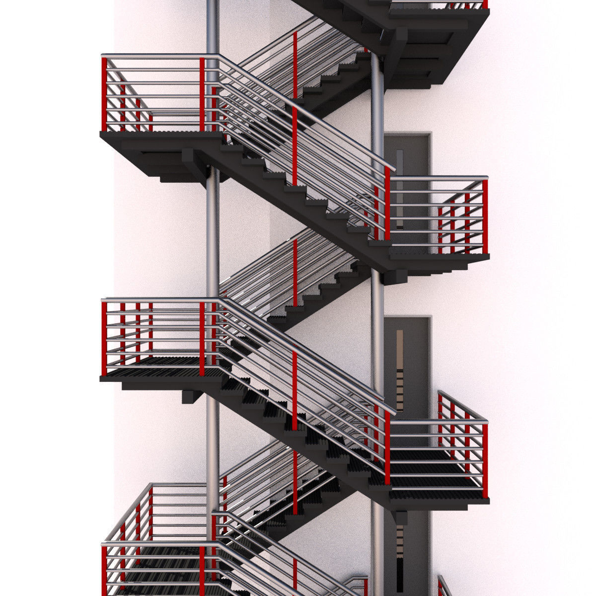 Fire escape metal stairs 3D model_4