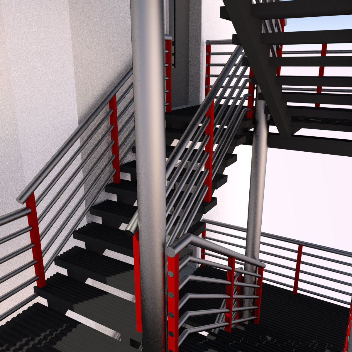 Fire escape metal stairs 3D model_3
