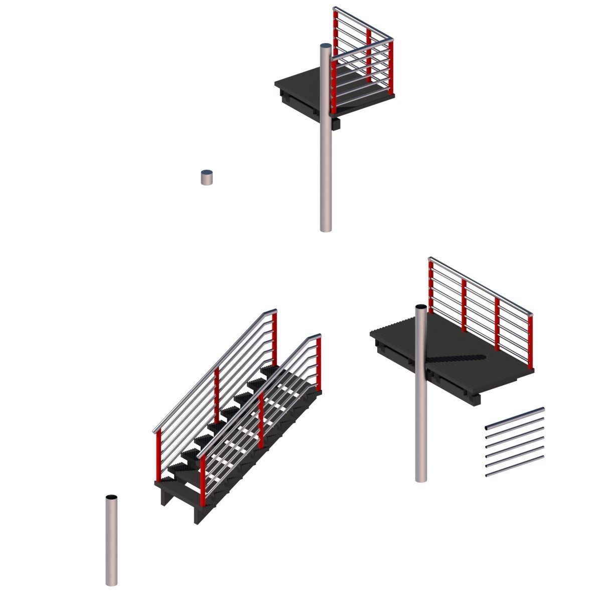 Fire escape metal stairs 3D model_9