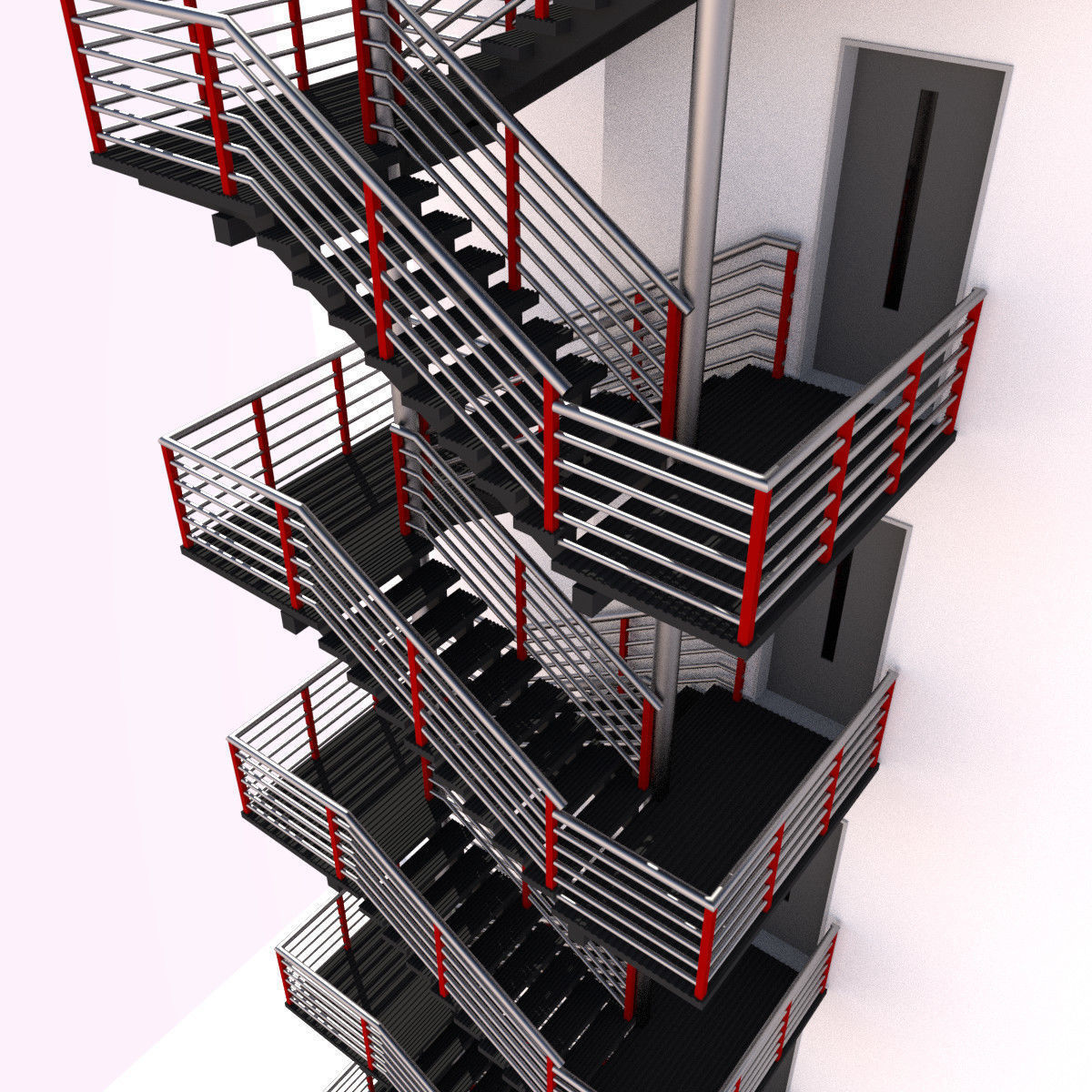 Fire escape metal stairs 3D model_5